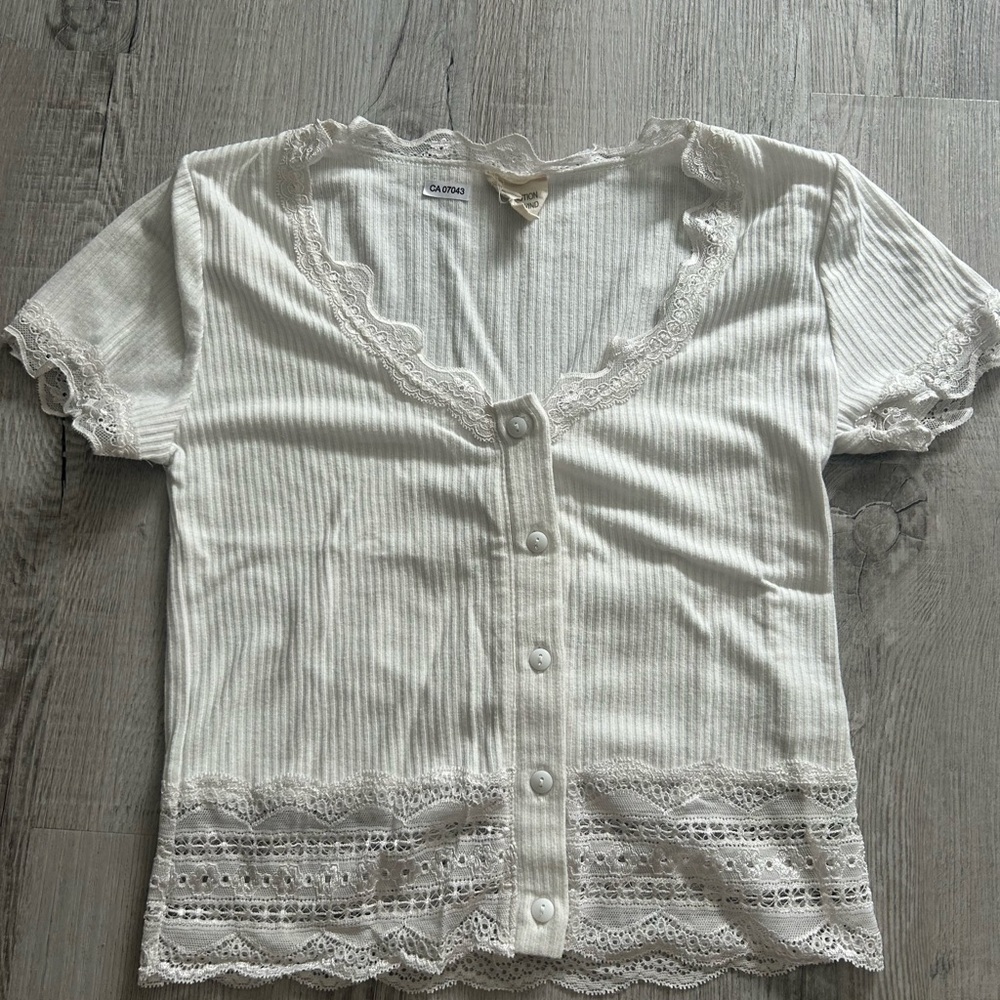 Caution To The Wind Cream Lace Button-Up Blouse